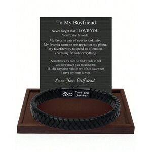 Perfect Gift for Boyfriend Black Braided Bracketw/Mag Clasp & Touching Note 8.5"